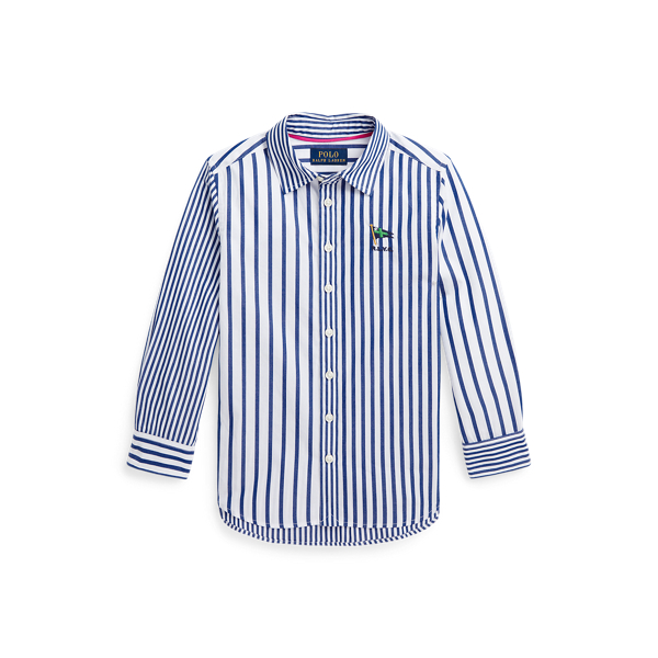 Camisa de popelina de algod&atilde;o &agrave;s riscas