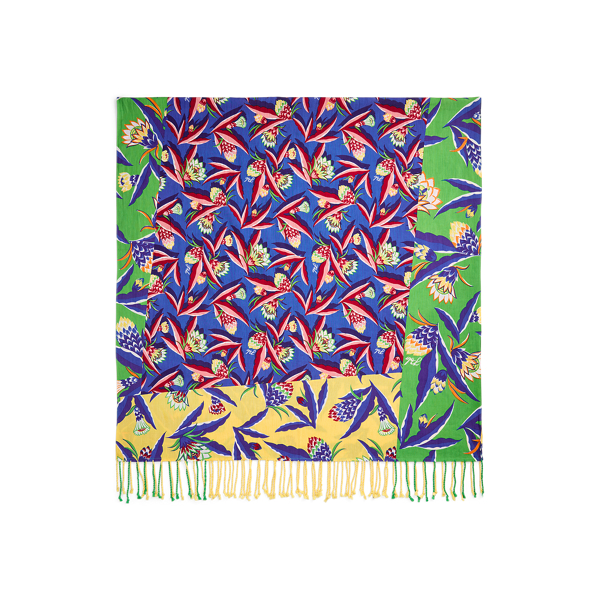 Bright Multi Floral Fringe-Trim Cotton Scarf Polo Ralph Lauren 2