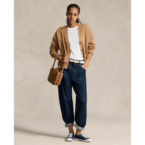 Wollstrickjacke mit V-Ausschnitt