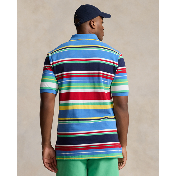 New England Blue Multi Striped Mesh Polo Shirt Big & Tall 5