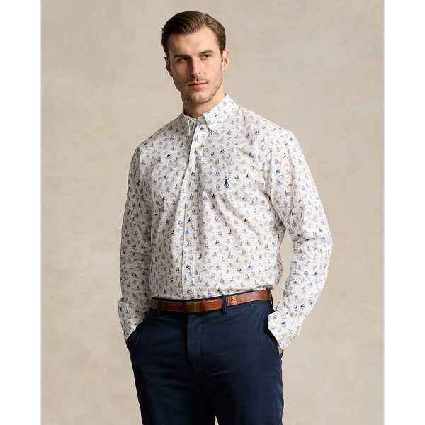 Nautical-Print Stretch Poplin Shirt