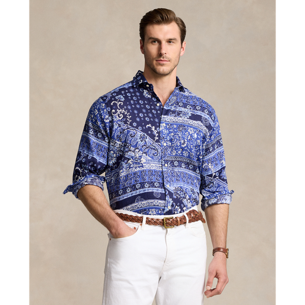 Patchwork-Print Linen Shirt