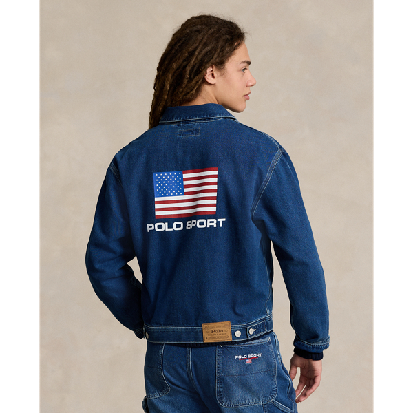 American Flag Polo Sport Denim Jacket