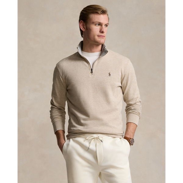 Men s Tan Quarter Zip Sweaters Ralph Lauren