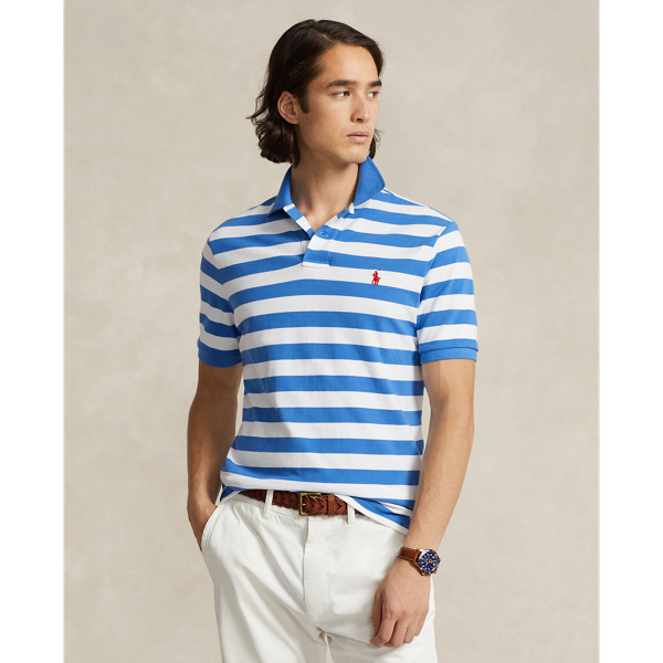 Blue/White Classic Fit Striped Mesh Polo Shirt Polo Ralph Lauren 1