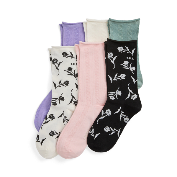 Multi Floral Stretch Roll-Top Sock 6-Pack Lauren 1