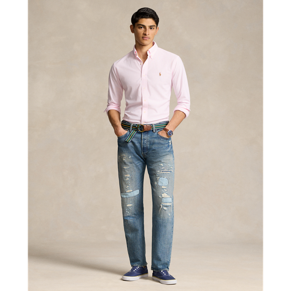 Carmel Pink/White Striped Knit Oxford Shirt Polo Ralph Lauren 4