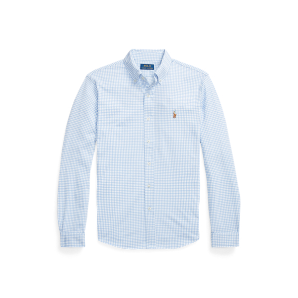 Gingham-Print Knit Oxford Shirt