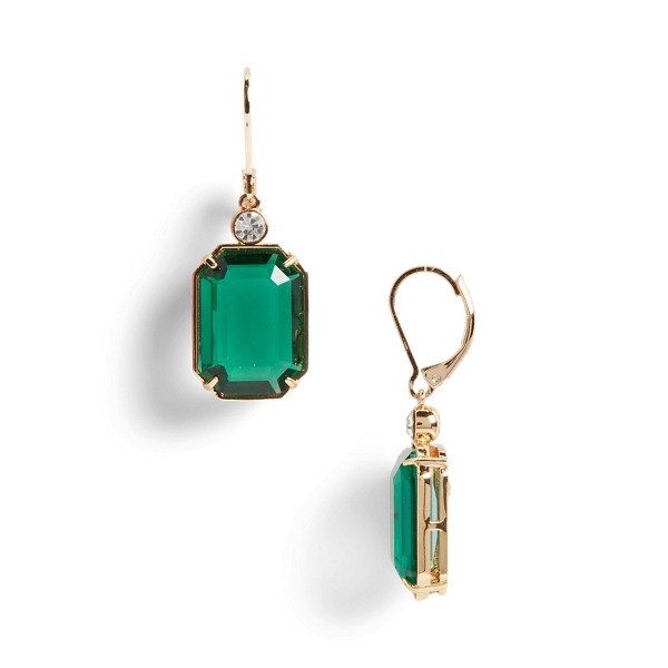Gold/Emerald Gold-Tone Stone & Crystal Drop Earrings Lauren 2