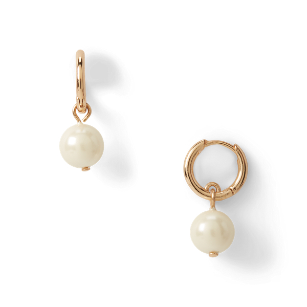 Gold Gold-Tone Faux-Pearl Huggie Earrings Lauren 2