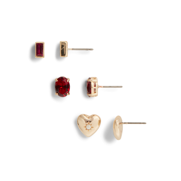 Gold/Pink Gold-Tone Heart & Stone Earring Set Lauren 2