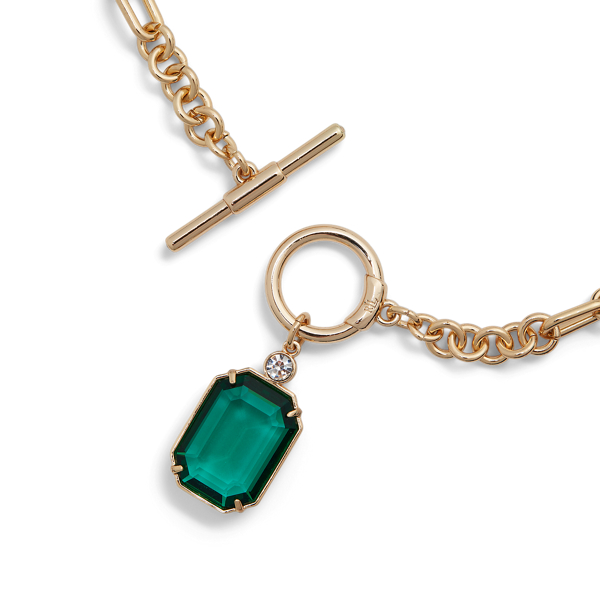 Gold Stone & Crystal Pendant Necklace Lauren 2