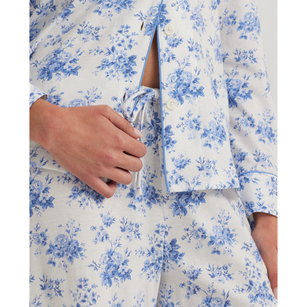 Blue Floral Floral Cotton-Blend Jersey Sleep Set Lauren 6