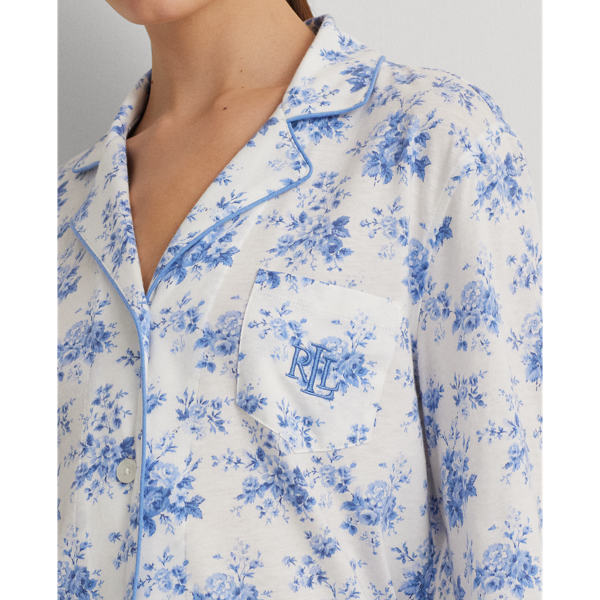 Blue Floral Floral Cotton-Blend Jersey Sleep Set Lauren 7