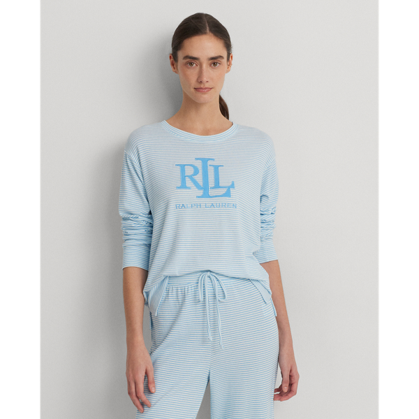 Blue Stripe Striped Cotton-Blend Jersey Pajama Set Lauren 4