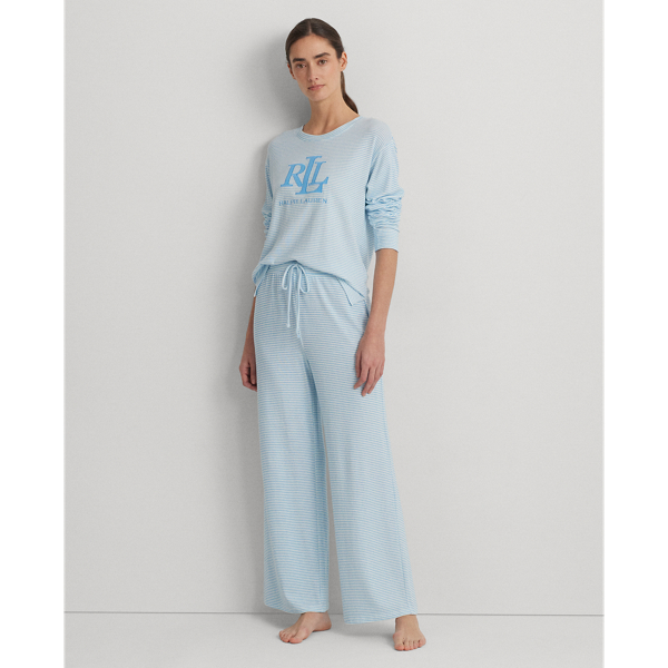 Striped Cotton Blend Jersey Pajama Set