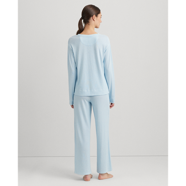 Blue Stripe Striped Cotton-Blend Jersey Pajama Set Lauren 5