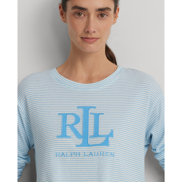 Blue Stripe Striped Cotton-Blend Jersey Pajama Set Lauren 6