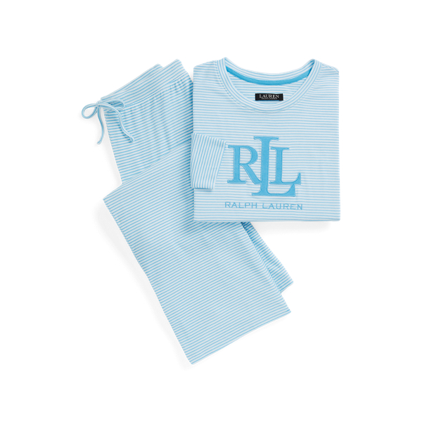 Blue Stripe Striped Cotton-Blend Jersey Pajama Set Lauren 2