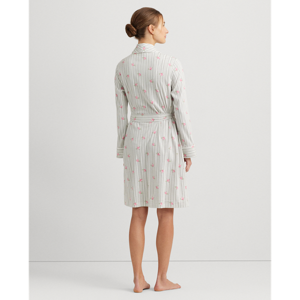White Floral Floral Striped Shawl-Collar Robe Lauren 5