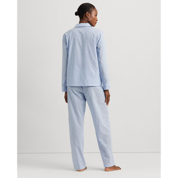 Blue Stripe Striped Cotton-Blend Lawn Sleep Set Lauren 5
