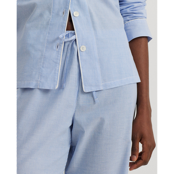 Blue Stripe Striped Cotton-Blend Lawn Sleep Set Lauren 7