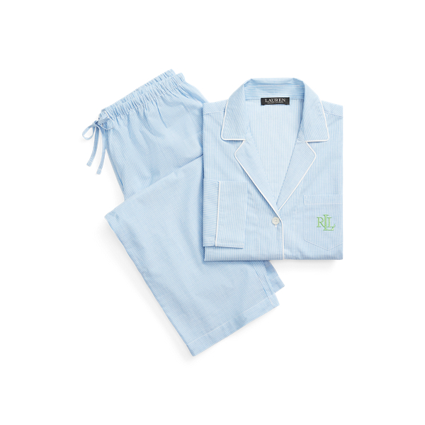 Blue Stripe Striped Cotton-Blend Lawn Sleep Set Lauren Petite 2