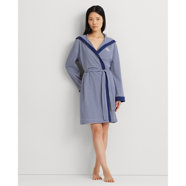 Blue Stripe Striped Interlock Hooded Robe Lauren 4