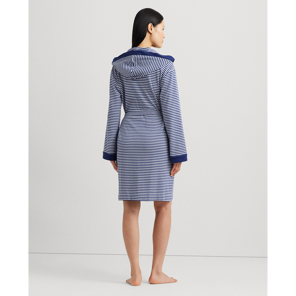 Blue Stripe Striped Interlock Hooded Robe Lauren 5