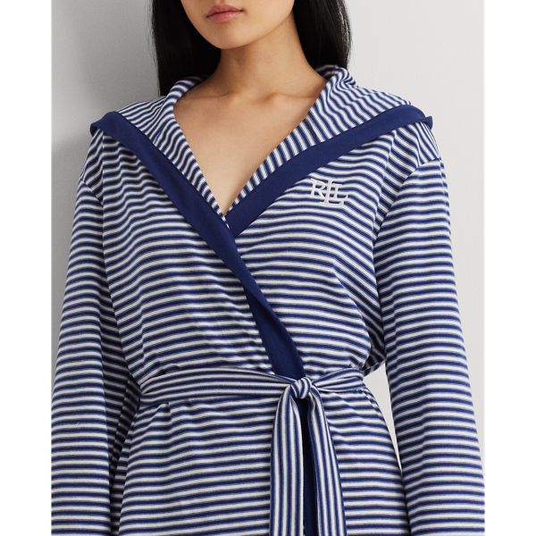 Blue Stripe Striped Interlock Hooded Robe Lauren 6