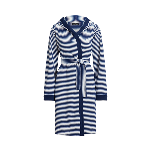 Blue Stripe Striped Interlock Hooded Robe Lauren 2