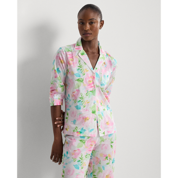 Multi Floral Floral Cotton-Blend Lawn Capri Sleep Set Lauren Petite 4