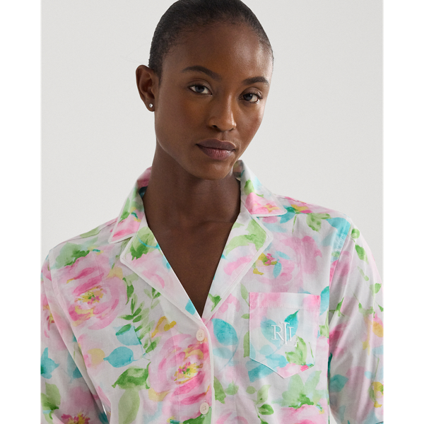 Multi Floral Floral Cotton-Blend Lawn Capri Sleep Set Lauren Petite 6