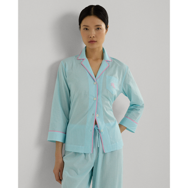 Turquoise Print Gingham Lawn Capri Sleep Set Lauren Petite 4