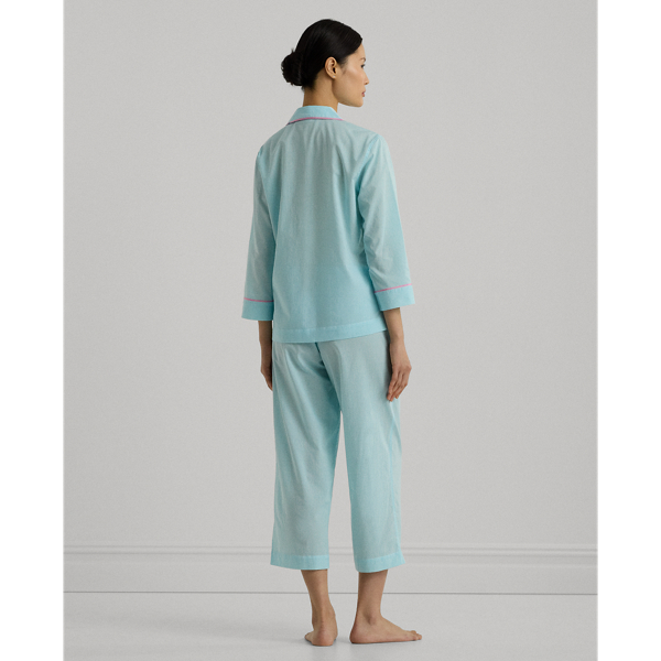 Turquoise Print Gingham Lawn Capri Sleep Set Lauren Petite 5