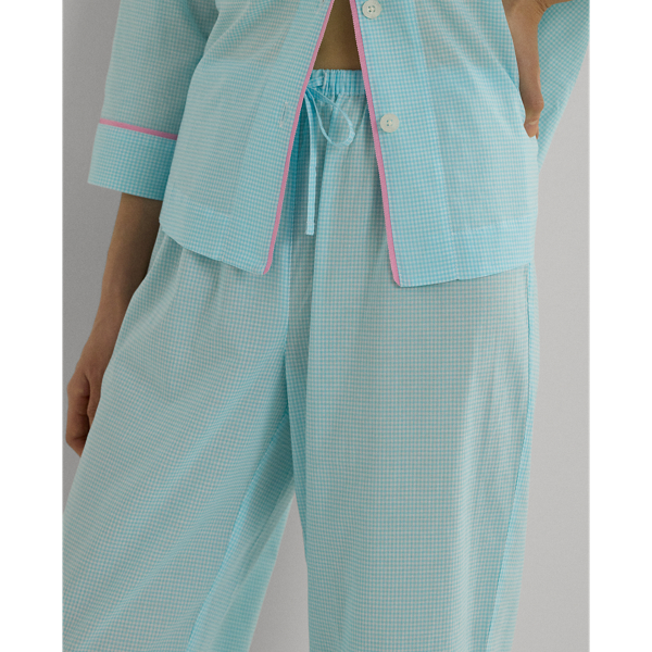 Turquoise Print Gingham Lawn Capri Sleep Set Lauren Petite 6