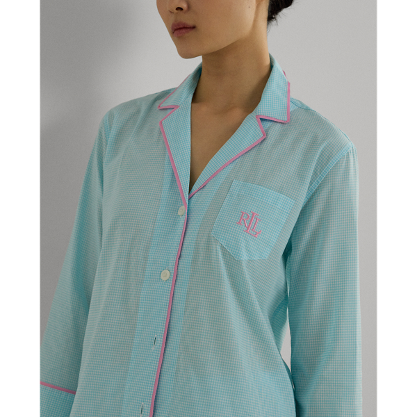 Turquoise Print Gingham Lawn Capri Sleep Set Lauren Petite 7
