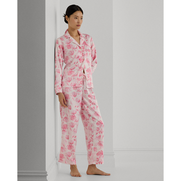 Pink White Floral Floral Satin Sleep Set Lauren 1