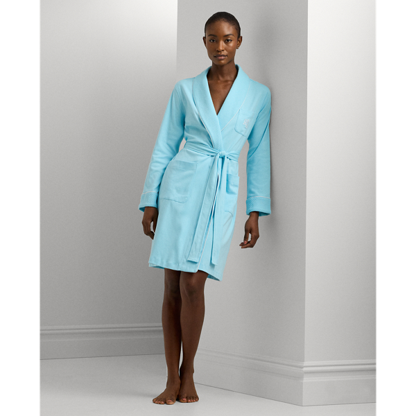 Turquosie Cotton Interlock Shawl-Collar Robe Lauren 1