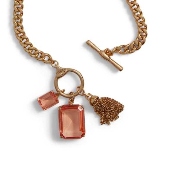 Gold/Rose Peach Gold-Tone Stone Pendant Necklace Lauren 2