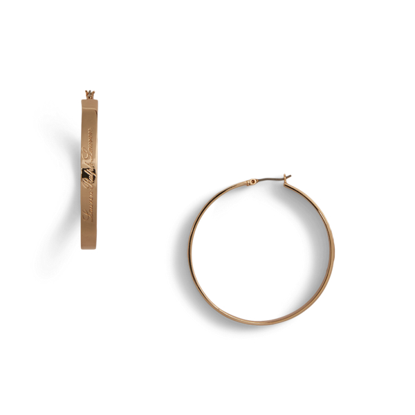 Gold Gold-Tone Script Logo Hoop Earrings Lauren 2