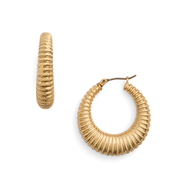 Gold Gold-Tone Textured Hoop Earrings Lauren 2