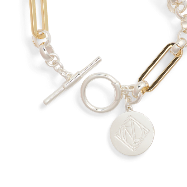 Gold/Silver Two-Tone Logo Charm Flex Bracelet Lauren 2
