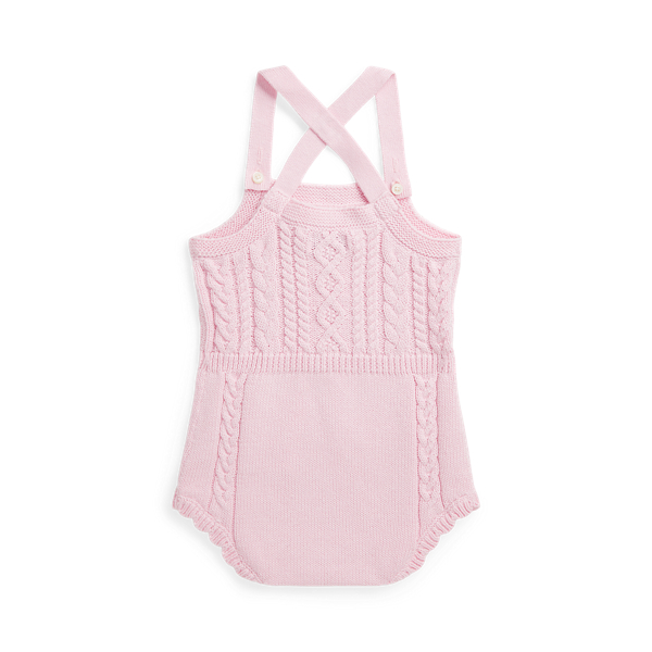 Hint of Pink Cable-Knit Cotton Shortall Baby Girl 2