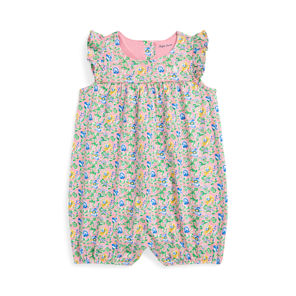 Beneda Floral Floral Cotton Jersey Bubble Shortall Baby Girl 1