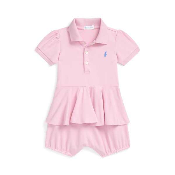 Garden Pink W/ Dusty Blue شورتال بولو منفوش من قماش شبكي مطاطي Baby Girl 1