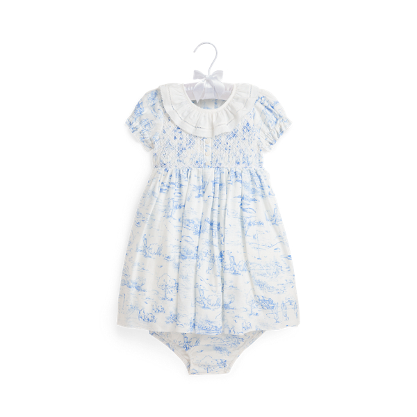 Hand-Smocked Toile Linen Dress & Bloomer