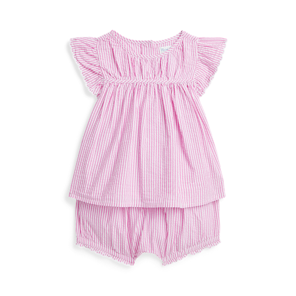 Striped Seersucker Top & Bloomer Set