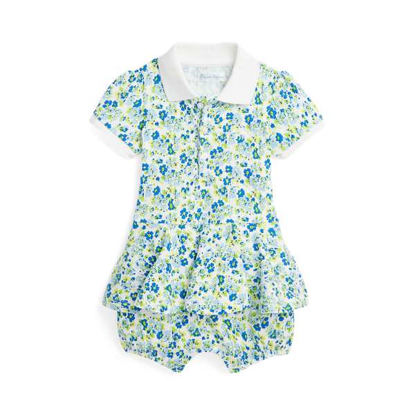 Floral Stretch Mesh Polo Bubble Shortall