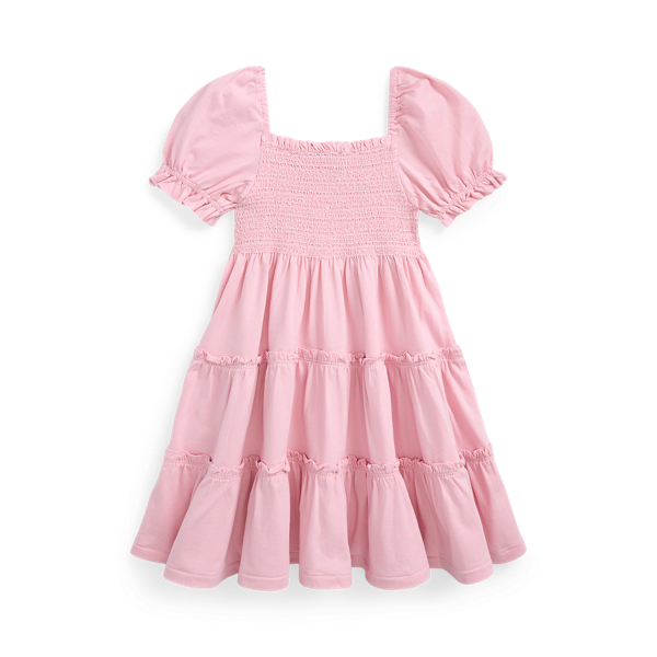 Garden Pink Smocked Cotton Jersey Dress Girls 2-6x for summer 2